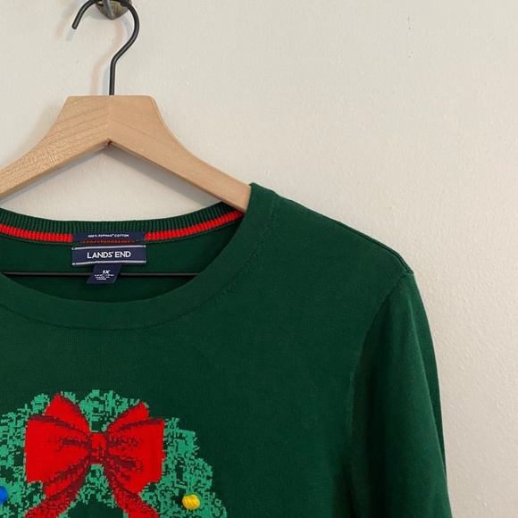 Land's End Christmas Holiday Wreath Sweater 1XL 16W-18W - Picture 2 of 5